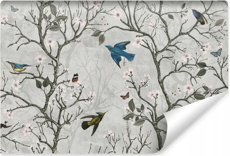 Muralo Fototapeta Kolorowe Ptaki Drzewa Kwiaty Motyle Natura 90X60