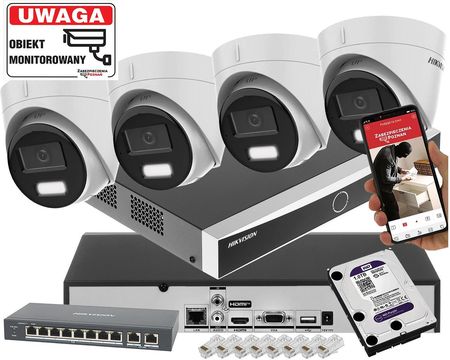 Zestaw monitoringu domu 4x kopułowe kamery IP HIKVISION DS-2CD1343G2-LIU 4MP z rejestratorem DS-7608NXI-K1 Acusense POE 1TB