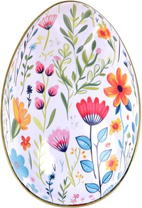 Dedra 12,5cm Duże Metalowe Jajko Na Niespodziankę Od Zajączka Białe W Kwiaty DA39061