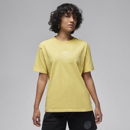 Damski T-Shirt Piłkarski Z Nadrukiem Jordan Paris Saint-Germain - Żółty