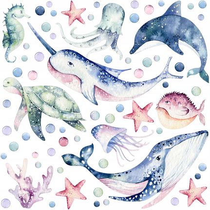 Naklejki Na Ścianę Ze Zwierzętami Morskimi Dla Dzieci Wieloryb Ryby Delfin