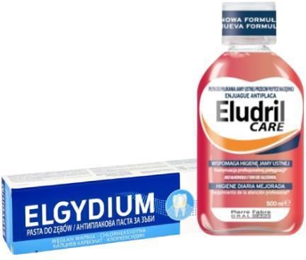 Zestaw ELGYDIUM ANTI-PLAQUE pasta do zębów, 75ml +  Eludril CARE płyn do płukania jamy ustnej, 500ml 