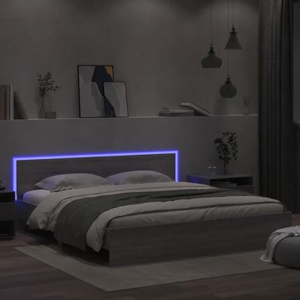 Vidaxl Rama łóżka z wezgłowiem i LED, szary dąb sonoma, 180x200 cm (3207593)
