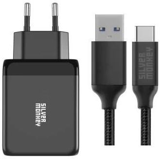 Silver Monkey Ładowarka sieciowa GaN 65W + kabel USB-C  2m.