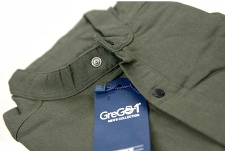 Ładna modna męska zielona dżinsowa koszula ze stójką z długim rękawem GreGo1 slim fit