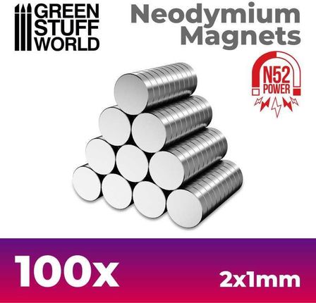 Green Stuff World 11600 Neodymium Magnets 2x1mm - 100 units (N52)