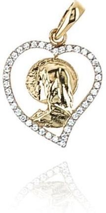Goldengun Medalik Złoty Z Matką Boską W Sercu Z Cyrkoniami 585