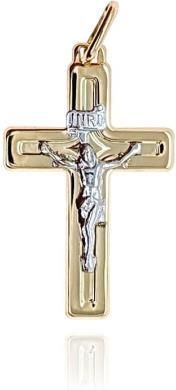 Goldengun Złoty Krzyżyk Z Wypukłą Postacią Jezusa Chrystusa Białe Złoto 585