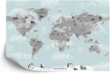 Doboxa Fototapeta Flizelina Mapa Świata Zwierząt Dla Dzieci 208X146 A1