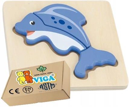 Viga Drewniane Puzzle Delfinek Zabawki Edukacyjne Rozwojowe Dla Niemowląt Dzieci