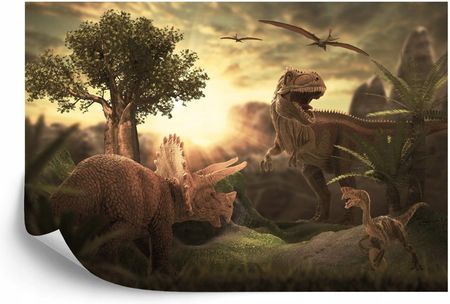 Doboxa Fototapeta Vinyl Strukturalny Dinozaury O Zachodzie Słońca 315X210
