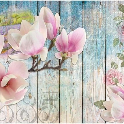 Artpro Fototapeta 3D 350X245 +Klej Różowe Kwiaty Na Drewnie