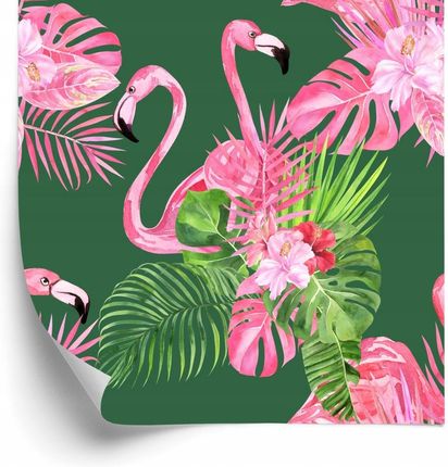 Doboxa Tapeta Do Salonu Flamingi Ptaki Kwiaty Zieleń 53X1000