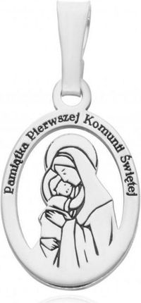 Diament Srebrny Medalik 925 Matka Boska Z Dzieciątkiem Pamiątka I Komunii Św.