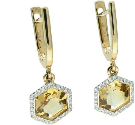 Diament Kolczyki Złote Damskie 585 Diamenty Z Kamieniem Naturalnym Cytryn E84152Y