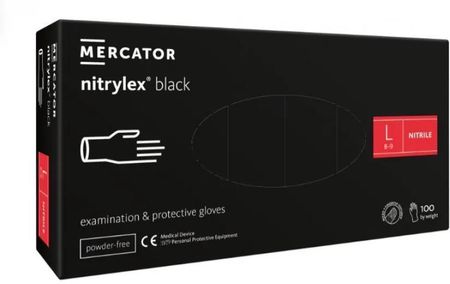 Mercator Nitrylex® Black Nitrylowe Rękawiczki Ochronne, Rozm. L, 100szt.