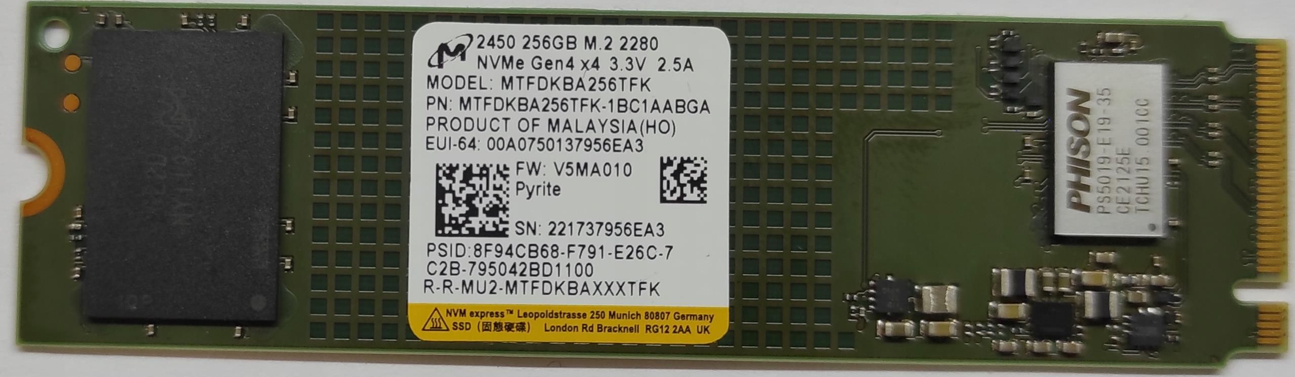 ②-W736-Micron NVMe 256GB SSD 4点 ②-W736-Micron NVMe 256GB SSD 4点 Micron 256GB SSD NVMe PCIe