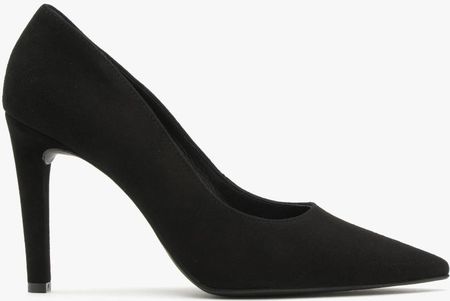 Czółenka damskie Ryłko buty z naturalnej skóry welurowej wsuwane czarne 39
