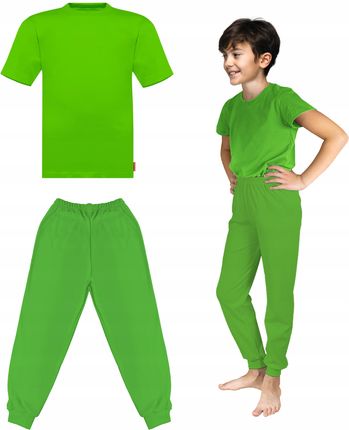140 Długie Spodnie Dresowe T-shirt Chłopięcy Sport Zielony Komplet Dzieci