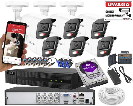 Hikvision Zestaw Do Monitoringu Turbohd, 6X Kamera Hybrid Light 5Mpx, Rejestrator 8 Kanałowy - Hilook By (6XTVICAMB5M20DL1XDVR8CH5MP)