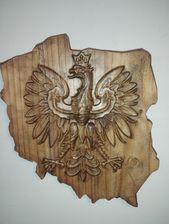 Zdjęcie Godło Orzeł Polska Drewno Płaskorzeźba Mapa - Cieszyn