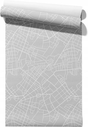 Tapdruk Tapeta Szara Mapa Miasta flizelinowa lub samoprzylepna