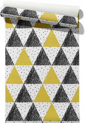 Tapdruk Tapeta flizelinowa lub samoprzylepna w żółte i czarne trójkąty vintage