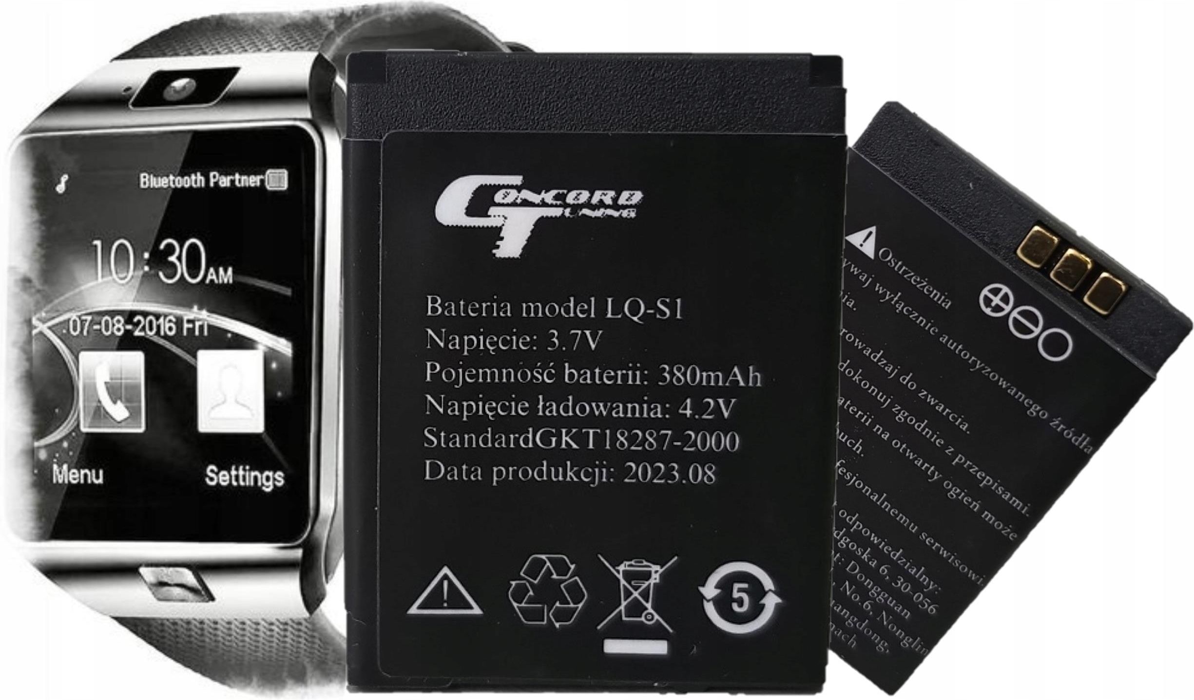 Vhbw Batteria 380mAh Compatibile Con Smartwatch DZ-09, GT08 E QN01 – Li-Polymer 3,7V - 6