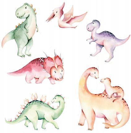 Naklejki Na Ścianę Dla Dzieci Kolorowe Dinozaury 50X100Cm