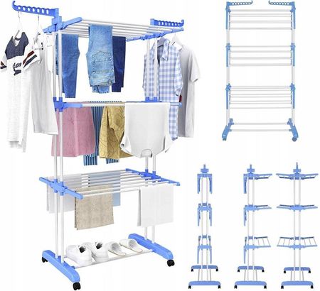 Suszarka Pionowa Na Pranie Ubrania Bieliznę Składana 3 Poziomy Wysoka 186cm