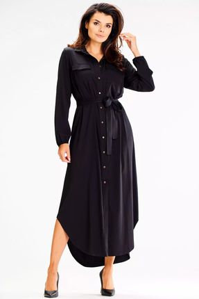 Stylowa sukienka maxi na długi rękaw (Czarny, L/XL)