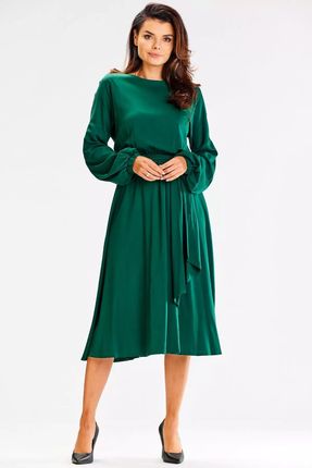 Zwiewna sukienka midi z wiązaniem w talii (Zielony, S)