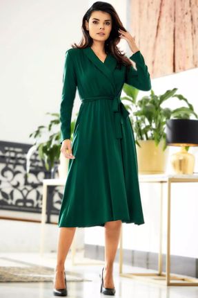 Elegancka sukienka midi z wiązaniem w talii (Zielony, L)