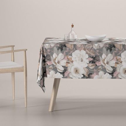 Dekoria Obrus Prostokątny Kremowe I Różowe Kwiaty Na Szarym Tle Gardenia 100X100 Cm