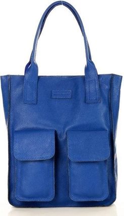 Torebka skórzana shopper bag z kieszeniami - MARCO MAZZINI niebieski