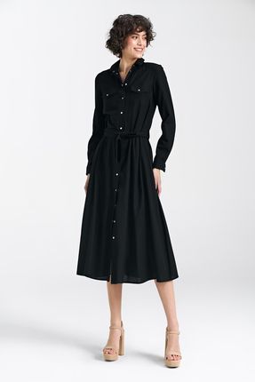 Sukienka lniana, zapinana na napy - czarny - S241 (kolor czarny, rozmiar 36)