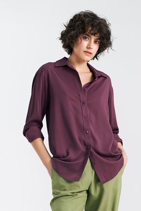 Wiskozowa koszula oversize - śliwkowy - K75 (kolor śliwkowy, rozmiar 36)