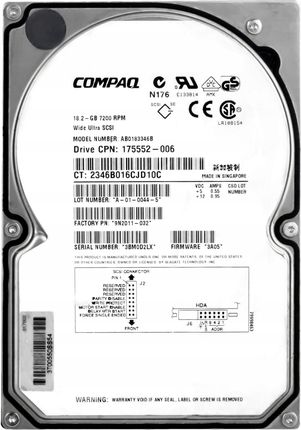 Compaq 175552-006 18.2GB 7.2K Scsi 3.5' (AB0183346B)