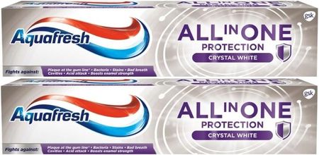 Aquafresh All in One Protection Crystal White Pasta wybielająca do zębów z fluorkiem 2x100 ml