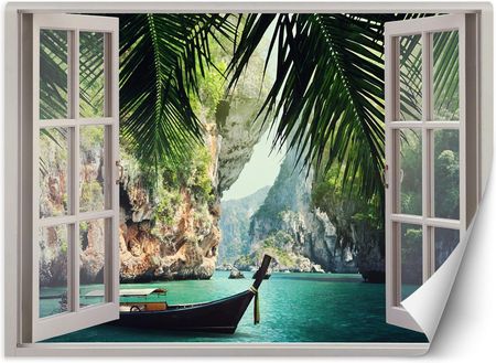 Caro Fototapeta Widok z okna tropikalna plaża palmy 210x150