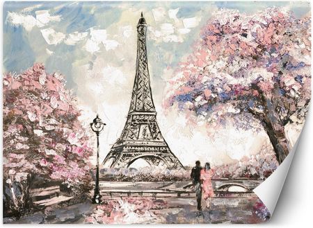 Caro Fototapeta Paryż Wieża Eiffla jak malowany różowy 254x184