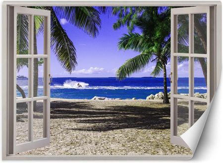 Caro Fototapeta Okno z widokiem na tropikalną plażę 140x100
