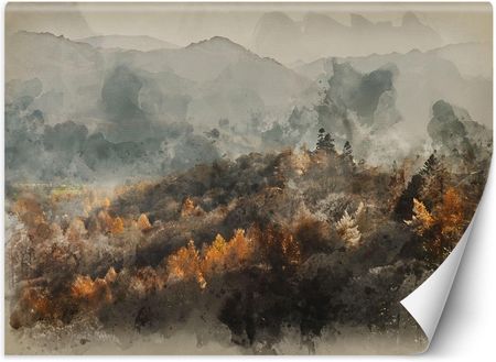 Caro Fototapeta Jesienny las we mgle abstrakcja watercolor 350x245