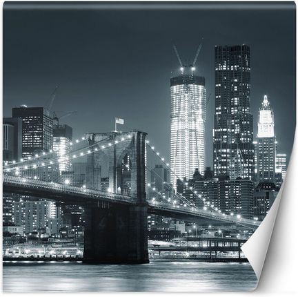 Caro Fototapeta Most brookliński nocą Nowy Jork czarno biały 200x200