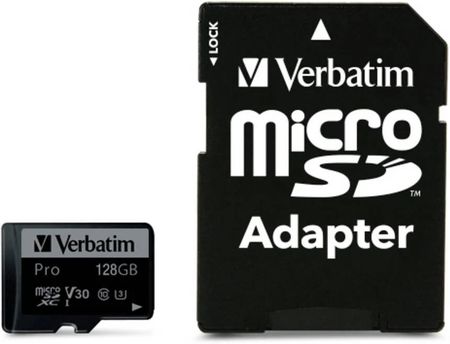 Verbatim MicroSDXC Micro SDXC Card Pro Uhs-3 128GB Class 10 Incl Adaptor 128GB Uhs-Class 3