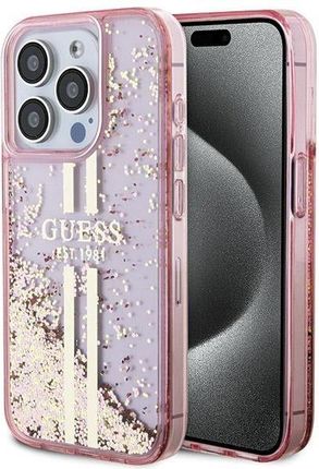 Guess Oryginalne Etui Hardcase Guhcp15Llfcsegp Do Iphone 15 Pro Liquid Glitter Gold Stripes Różowy