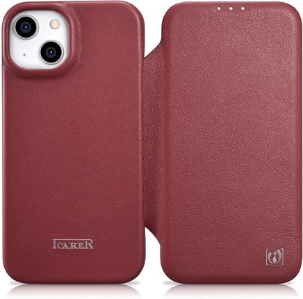 Icarer Ce Premium Leather Folio Case Skórzane Etui Iphone 14 Z Klapką Magnetyczne Magsafe Czerwony Wmi14220713 Rd