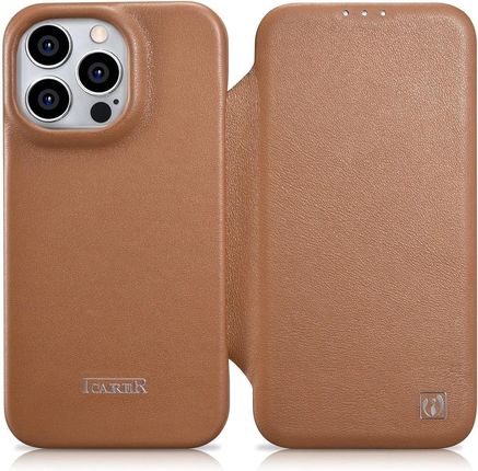 Icarer Ce Premium Leather Folio Case Skórzane Etui Iphone 14 Pro Z Klapką Magnetyczne Magsafe Brązowy Wmi14220714 Bn