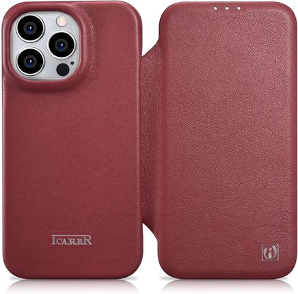 Icarer Ce Premium Leather Folio Case Skórzane Etui Iphone 14 Pro Z Klapką Magnetyczne Magsafe Czerwony Wmi14220714 Rd