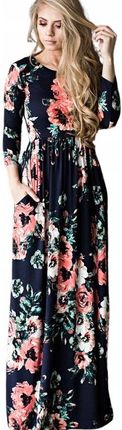 Sukienka w kwiaty maxi długa Plus Size 42 XL